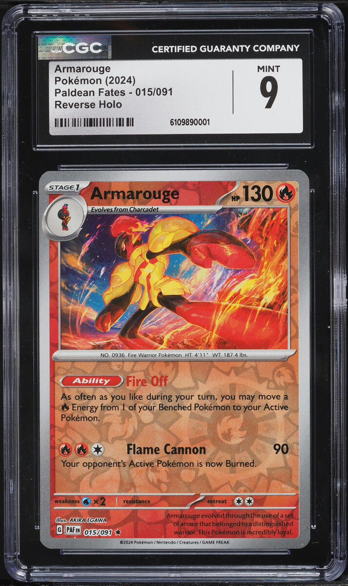 2024 Pokemon Scarlet & Violet Paldean Fates Reverse Holo Armarouge #15 CGC 9 MINT