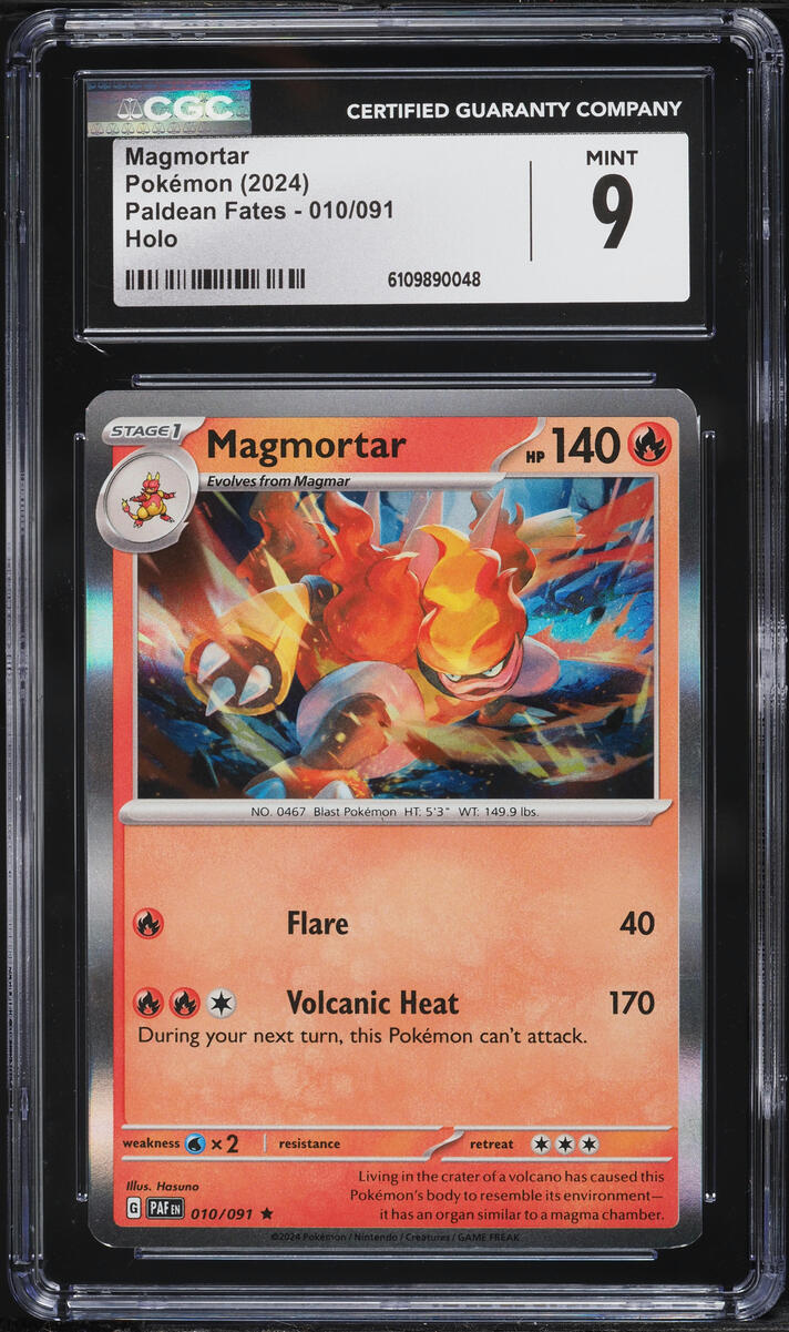 2024 Pokemon Scarlet & Violet Paldean Fates Holo Magmortar #10 CGC 9 MINT