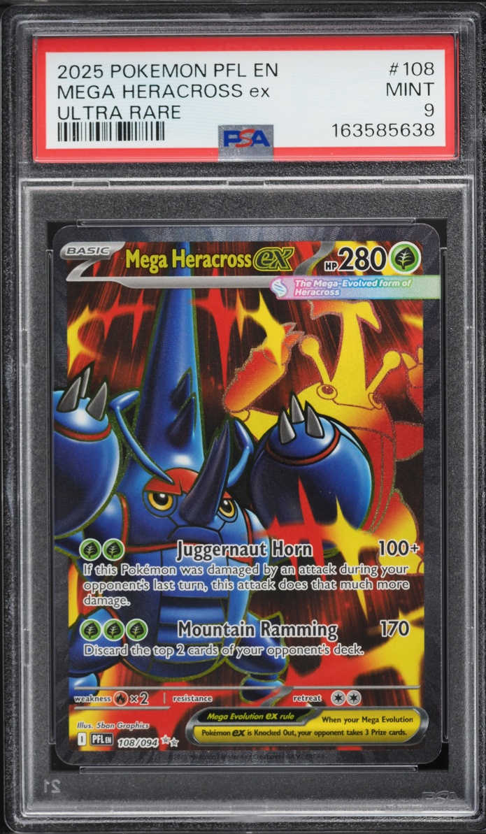 2025 Pokemon Mega Evolution Phantasmal Flames Full Art Mega Heracross ex #108 PSA 9 MINT