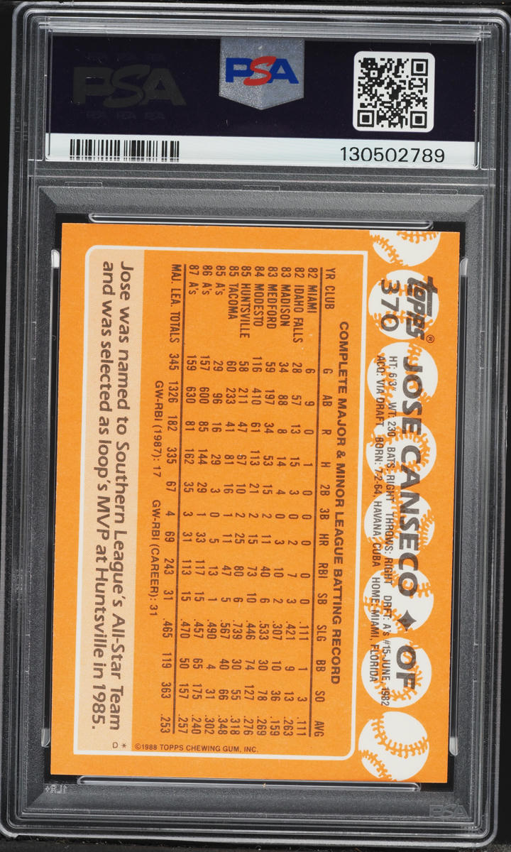 1988 Topps Tiffany Jose Canseco #370 PSA 9 MINT