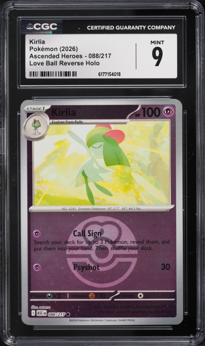 2026 Pokemon Mega Evolution Ascended Heroes Love Ball Reverse Holo Kirlia #088 CGC 9 MINT