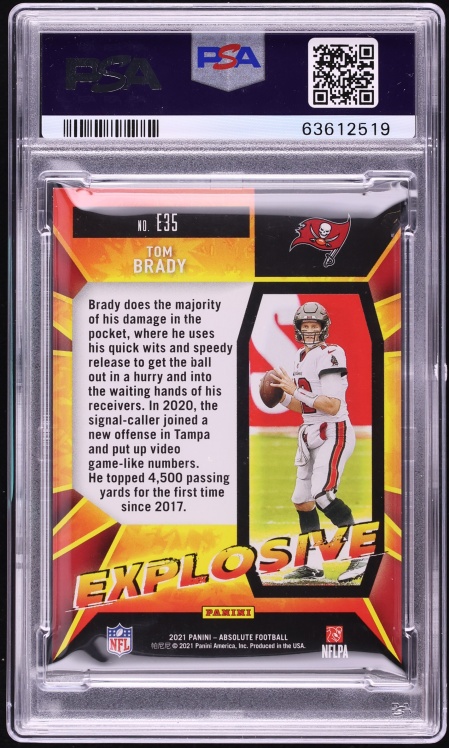 2021 Absolute Explosive Green Tom Brady 1/1 #E35 PSA 10 GEM MINT