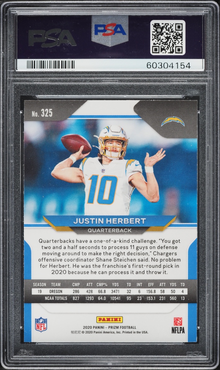 2020 Panini Prizm Justin Herbert ROOKIE #325 PSA 9 MINT