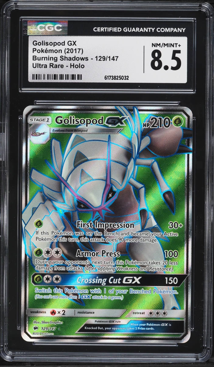 2017 Pokemon Sun & Moon Burning Shadows Full Art Golisopod GX #129 CGC 8.5 NM-MT+