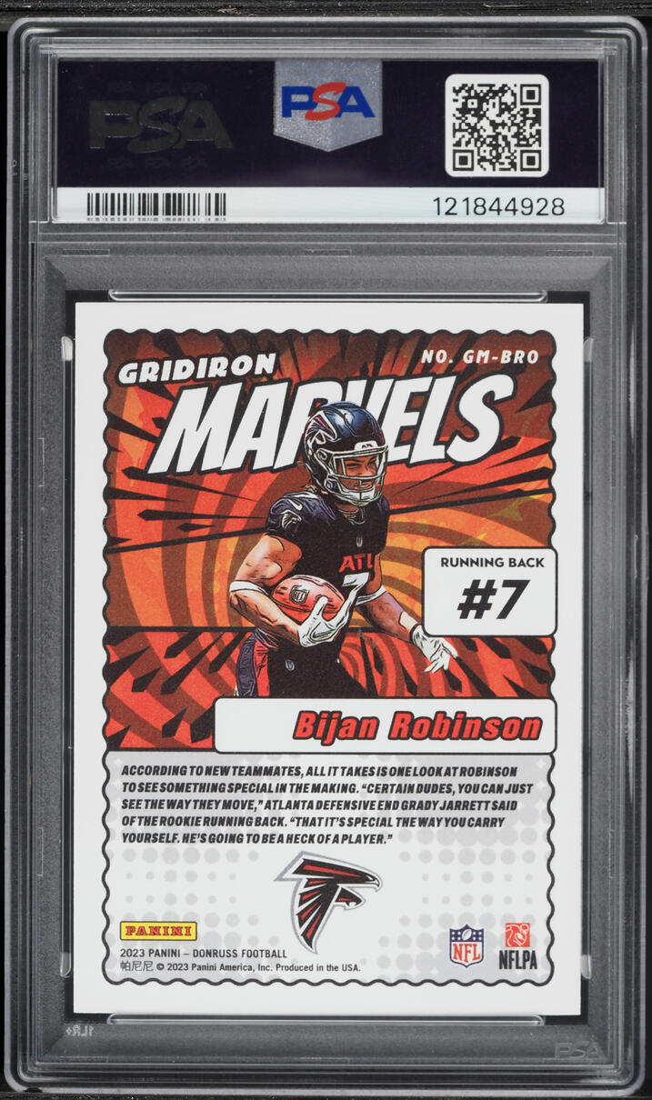 2023 Donruss Gridiron Marvels Bijan Robinson ROOKIE #GM-BRO PSA 10 GEM MINT - Photo 2