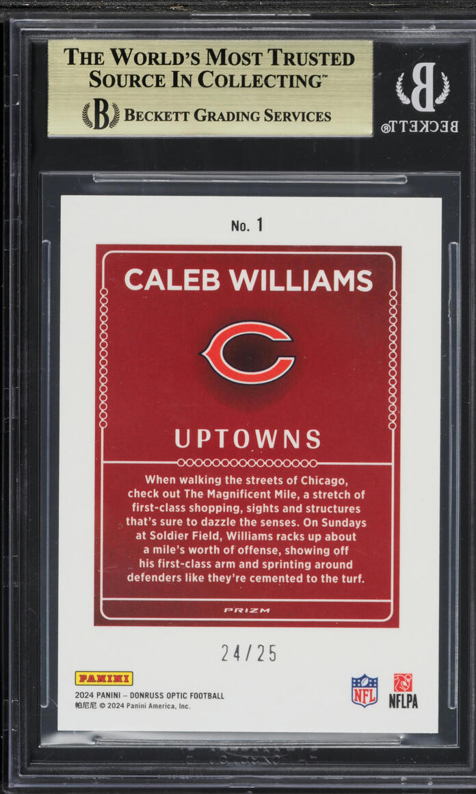 2024 Donruss Optic Uptowns White Pandora Caleb Williams ROOKIE /25 #1 BGS 9.5 GEM MINT - Photo 2