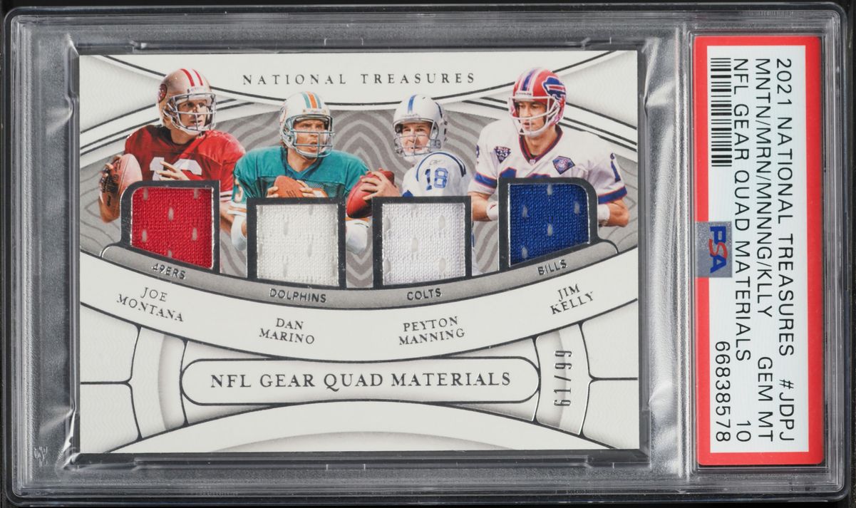 2021 National Treasures Quad Joe Montana Dan Marino Peyton Manning Jim Kelly PATCH /99 PSA 10 - Photo 1
