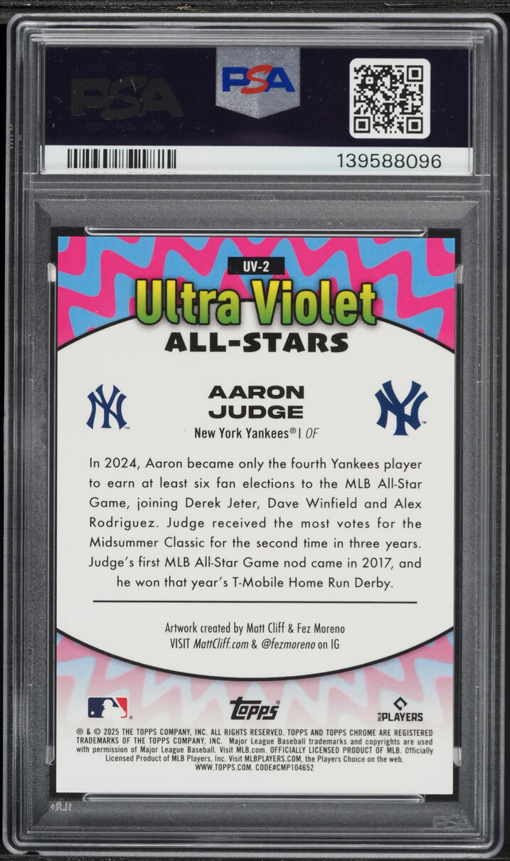 2025 Topps Chrome Ultraviolet All-Stars Gold Refractor Aaron Judge /50 #UV2 PSA 9 MINT - Photo 2