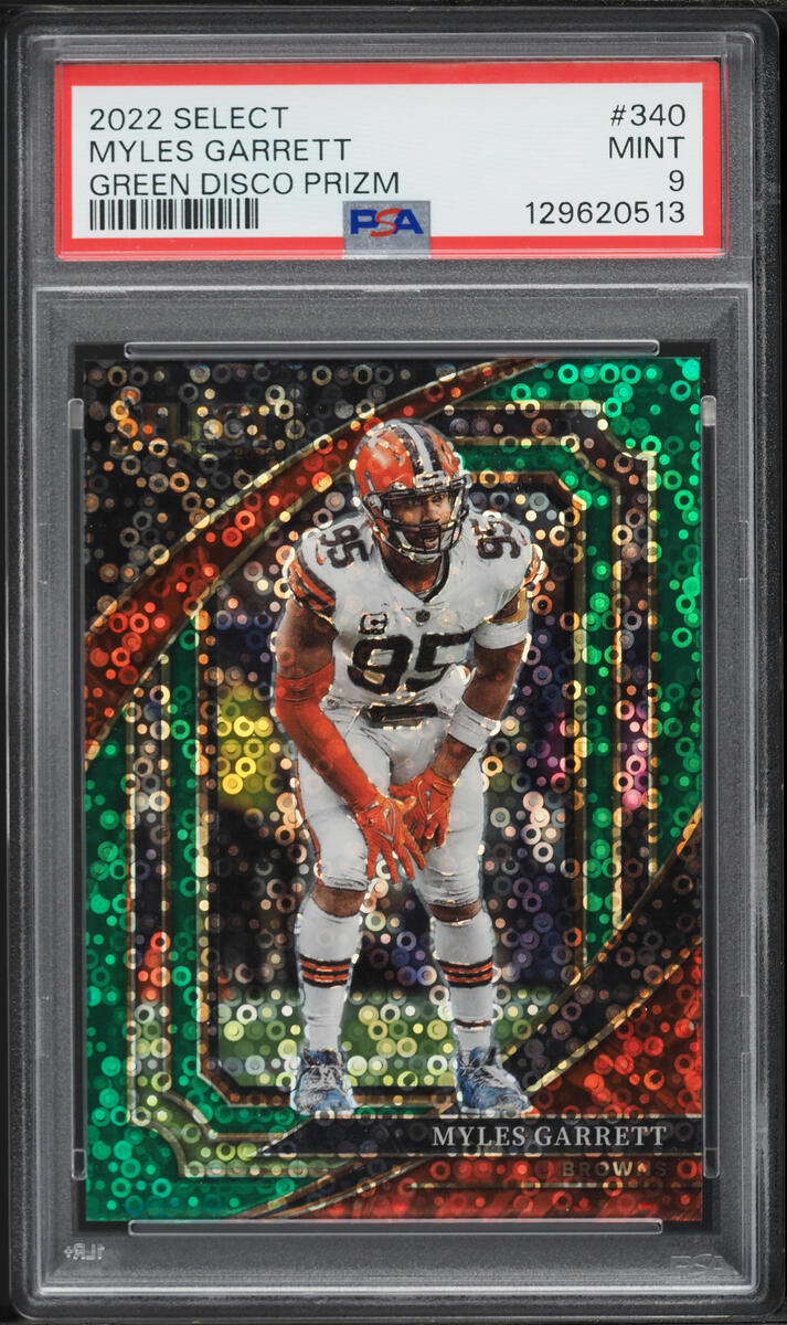 2022 Select Suite Level Green Disco Prizm Myles Garrett 1/5 #340 PSA 9 MINT - Photo 1