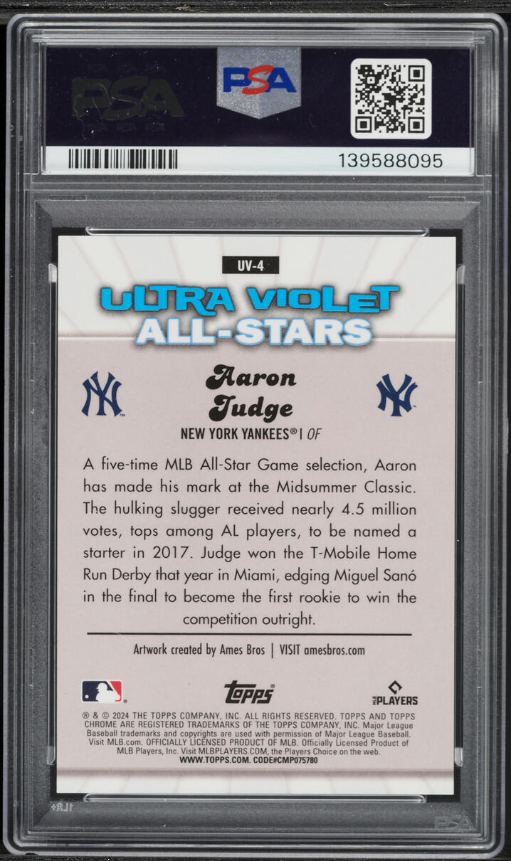 2024 Topps Chrome Ultraviolet All-Stars Black Aaron Judge /10 #UV4 PSA 9 MINT - Photo 2