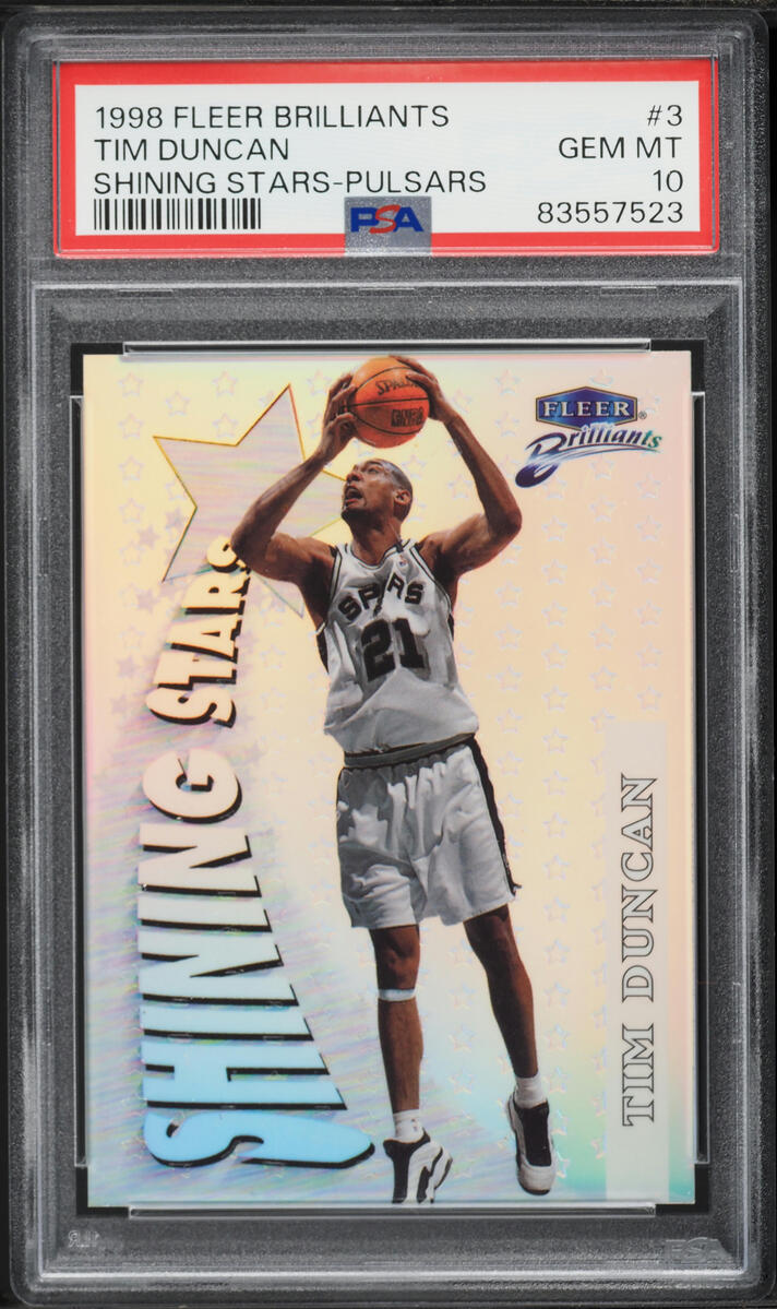 1998 Fleer Brilliants Shining Stars Pulsar Tim Duncan #3 PSA 10 GEM MINT - Photo 1