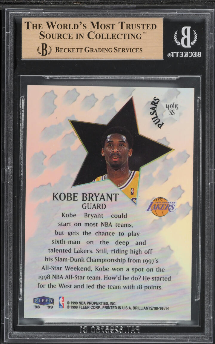 1998 Fleer Brilliants Shining Stars Pulsars Kobe Bryant #14 BGS 9.5 GEM MINT - Photo 2