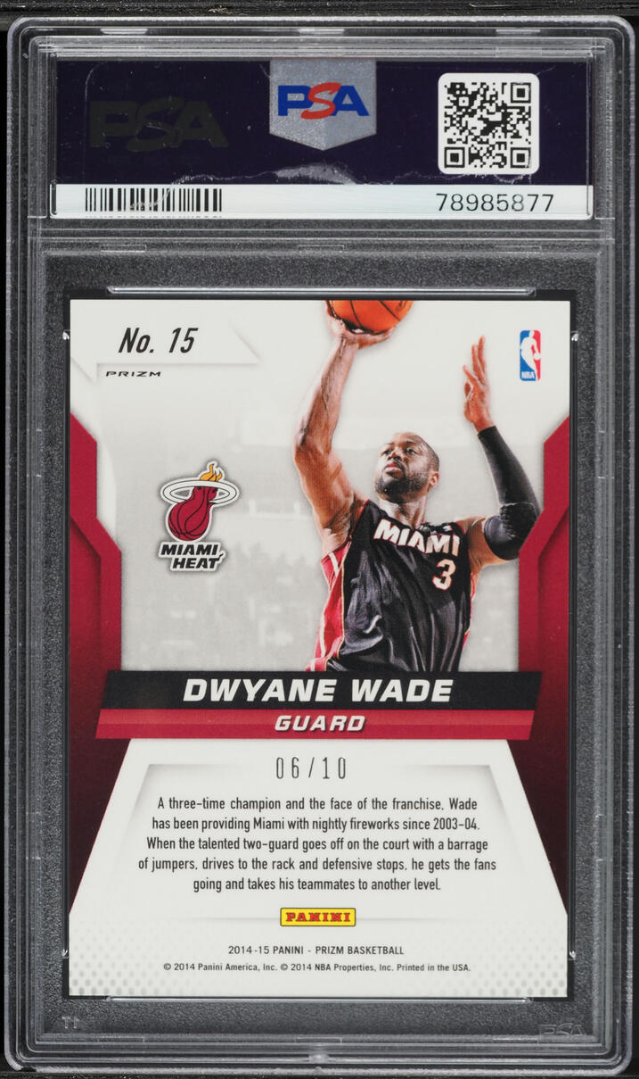 2014 Panini Prizm Fireworks Gold Dwyane Wade /10 #15 PSA 9 MINT - Photo 2
