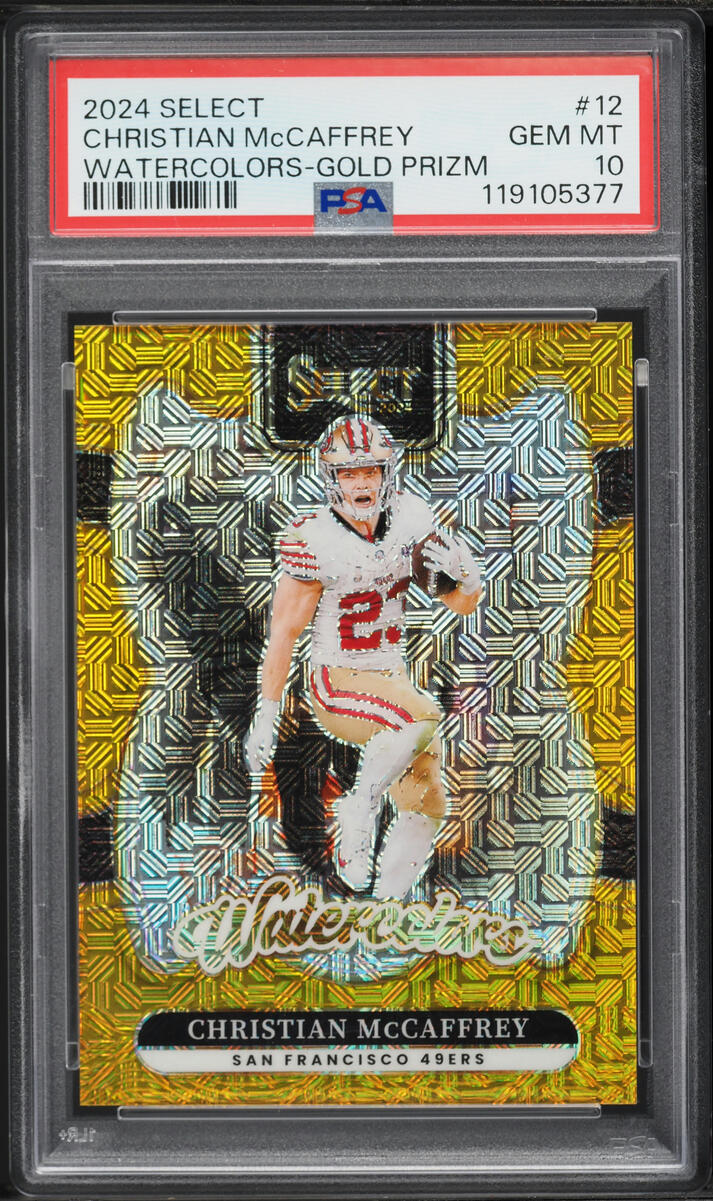 2024 Select Watercolors Gold Prizm Christian McCaffrey /10 #12 PSA 10 GEM MINT - Photo 1