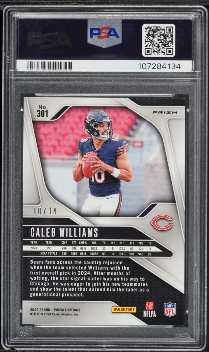 2024 Panini Prizm Blue Choice Caleb Williams ROOKIE /14 #301 PSA 10 GEM MINT - Photo 2