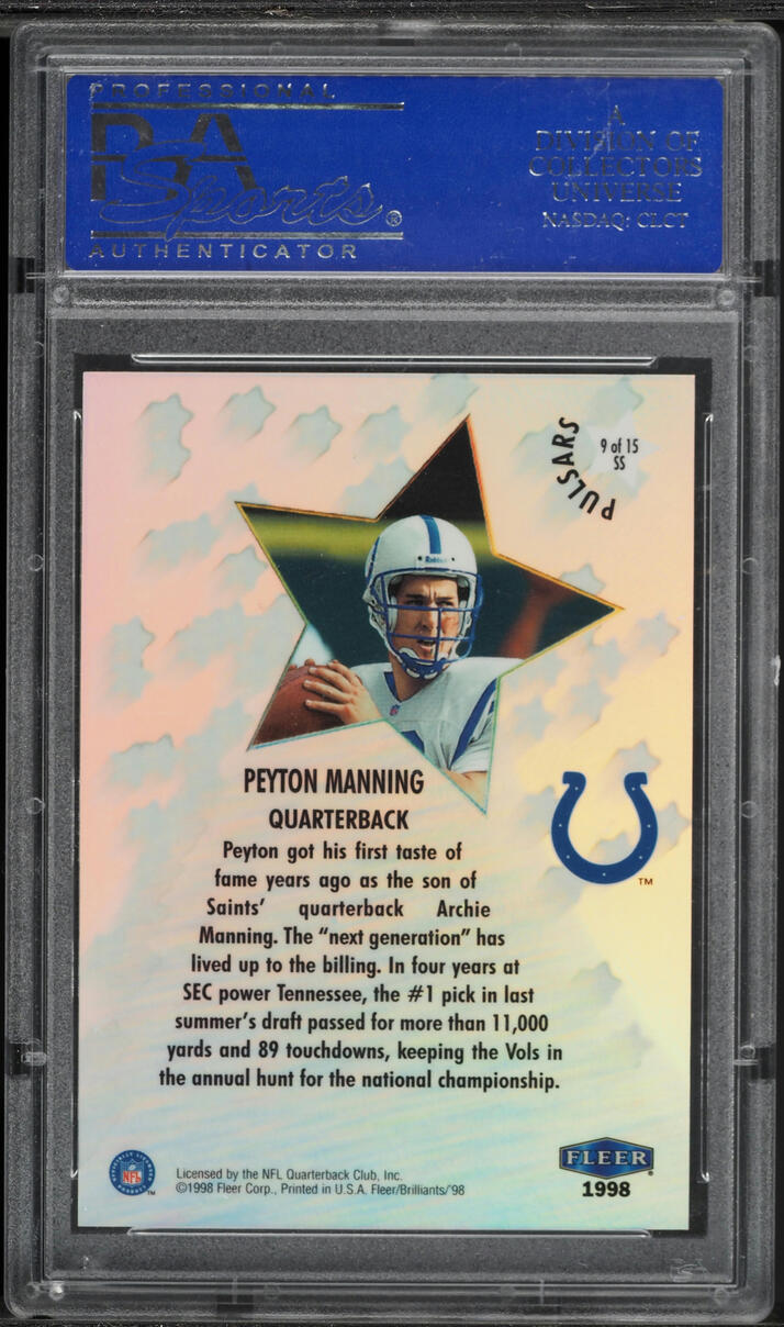 1998 Fleer Brilliants Shining Stars Pulsars Peyton Manning ROOKIE #9 PSA 9 MINT - Photo 2
