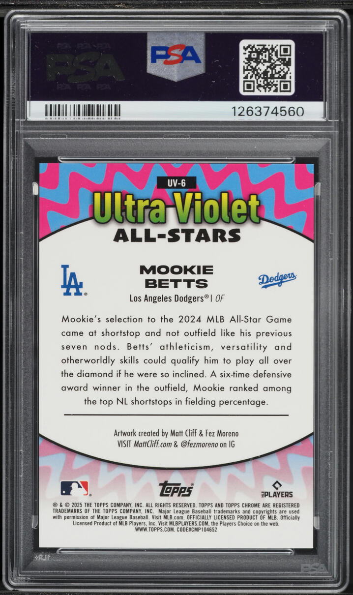 2025 Topps Chrome Ultraviolet All-Stars Gold Refractor Mookie Betts /50 #UV6 PSA 10 GEM MINT - Photo 2