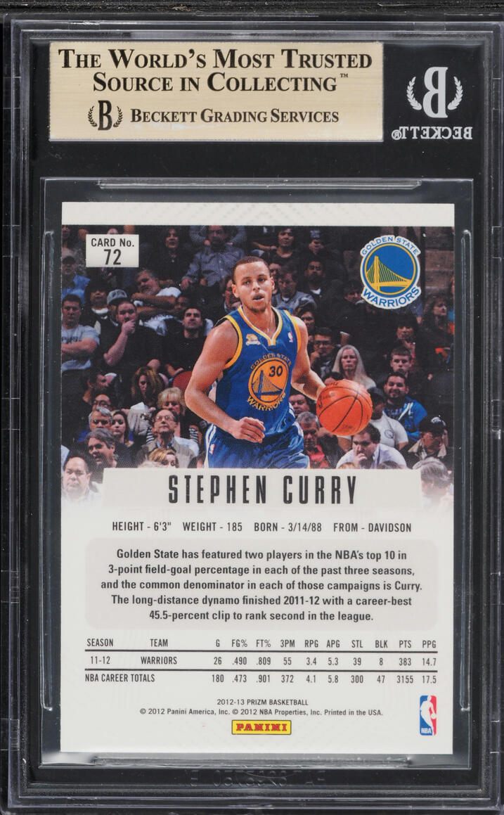 2012 Panini Prizm Silver Stephen Curry #72 BGS 9.5 GEM MINT - Photo 2
