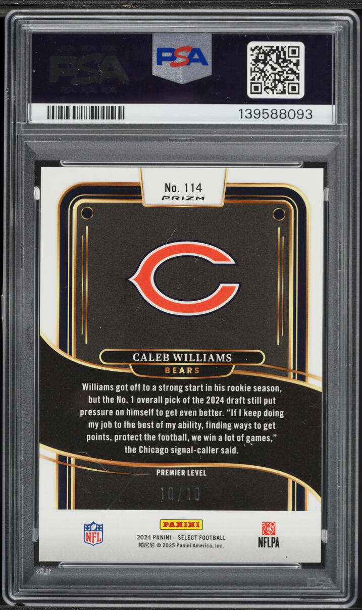 2024 Select Premier Level Gold Dragon Scale Caleb Williams ROOKIE 10/10 #114 PSA 9 MINT - Photo 2