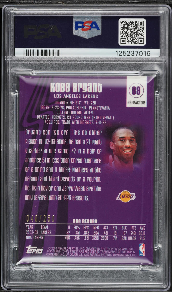 2003 Finest Refractor Kobe Bryant /250 #88 PSA 8 NM-MT - Photo 2