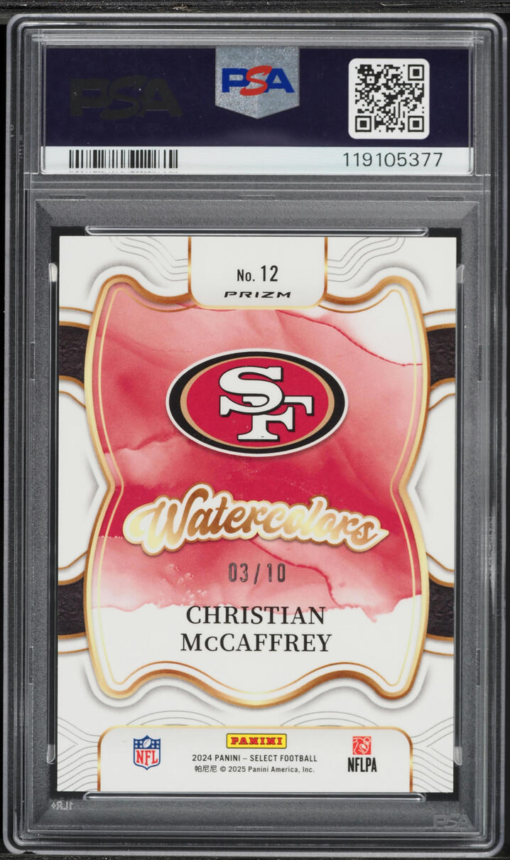 2024 Select Watercolors Gold Prizm Christian McCaffrey /10 #12 PSA 10 GEM MINT - Photo 2