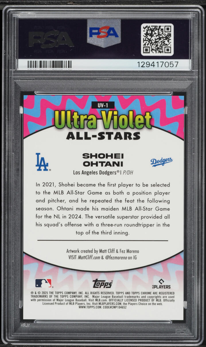 2025 Topps Chrome Ultraviolet All-Stars Black Refractor Shohei Ohtani /10 #UV1 PSA 10 GEM MINT - Photo 2