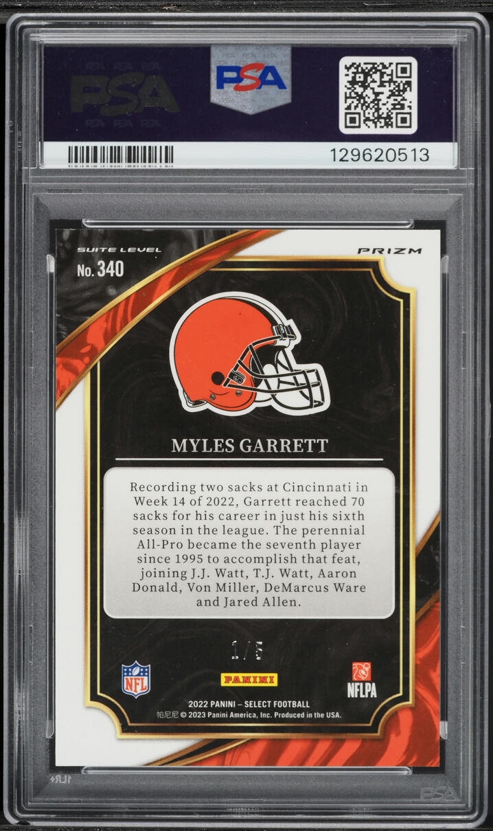 2022 Select Suite Level Green Disco Prizm Myles Garrett 1/5 #340 PSA 9 MINT - Photo 2