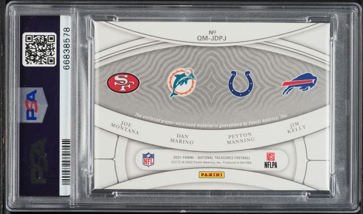 2021 National Treasures Quad Joe Montana Dan Marino Peyton Manning Jim Kelly PATCH /99 PSA 10 - Photo 2