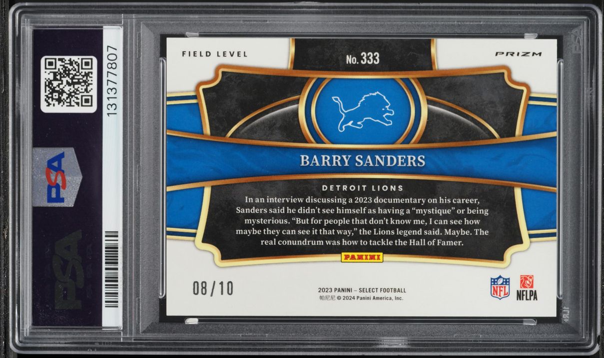 2023 Select Field Level Gold Prizm Barry Sanders /10 #333 PSA 10 GEM MINT - Photo 2