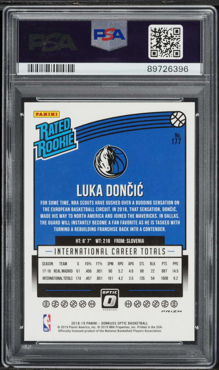2018 Donruss Optic Blue Velocity Luka Doncic ROOKIE #177 PSA 10 GEM MINT - Photo 2