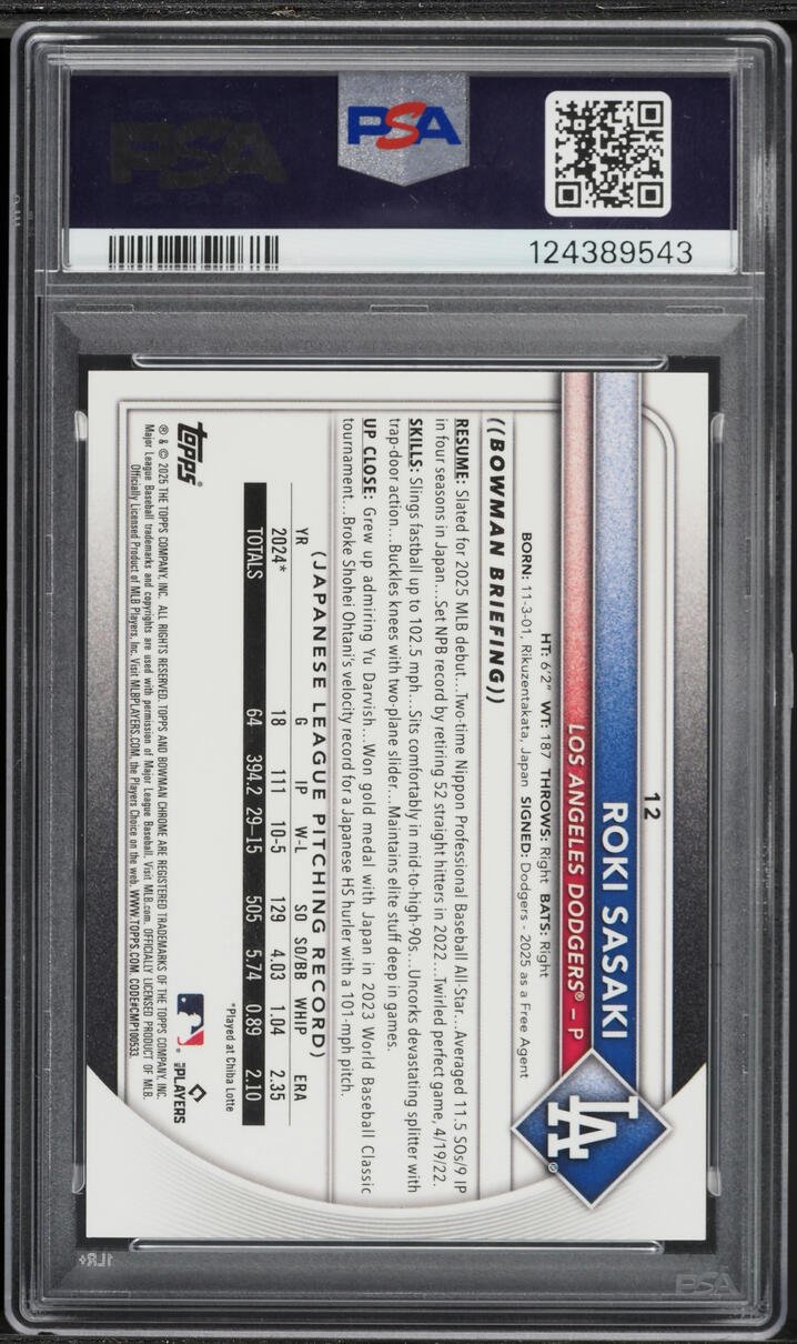 2025 Bowman Chrome Etched In Glass Variation Roki Sasaki ROOKIE #12 PSA 10 GEM MINT - Photo 2