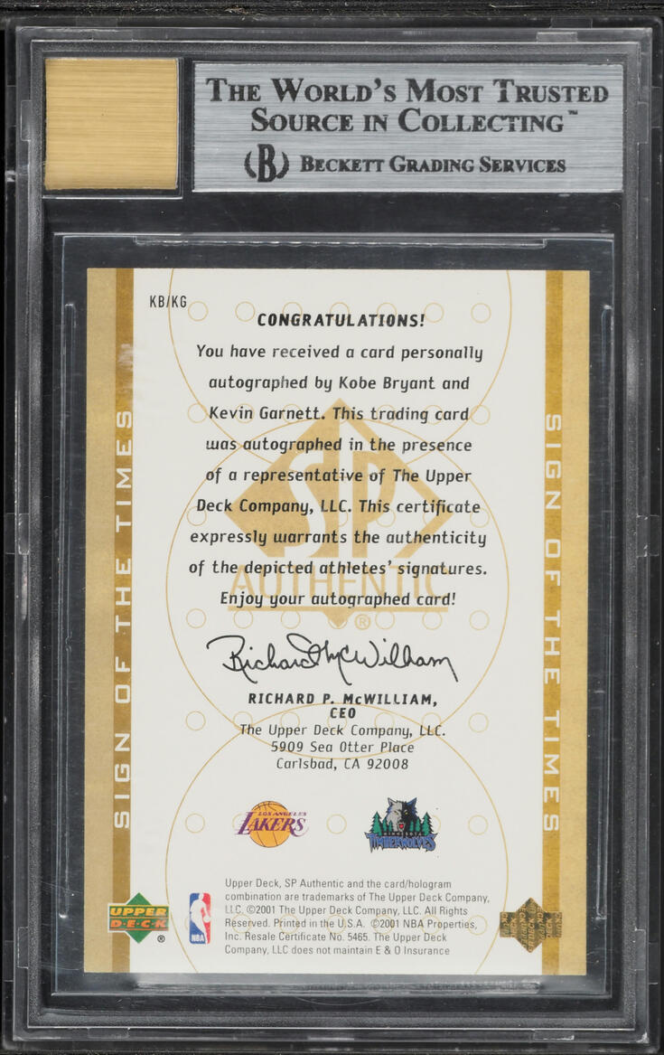 2000 SP Authentic Sign Of The Times Double Kobe Bryant Kevin Garnett AUTO #KBKG BGS 9 MINT - Photo 2