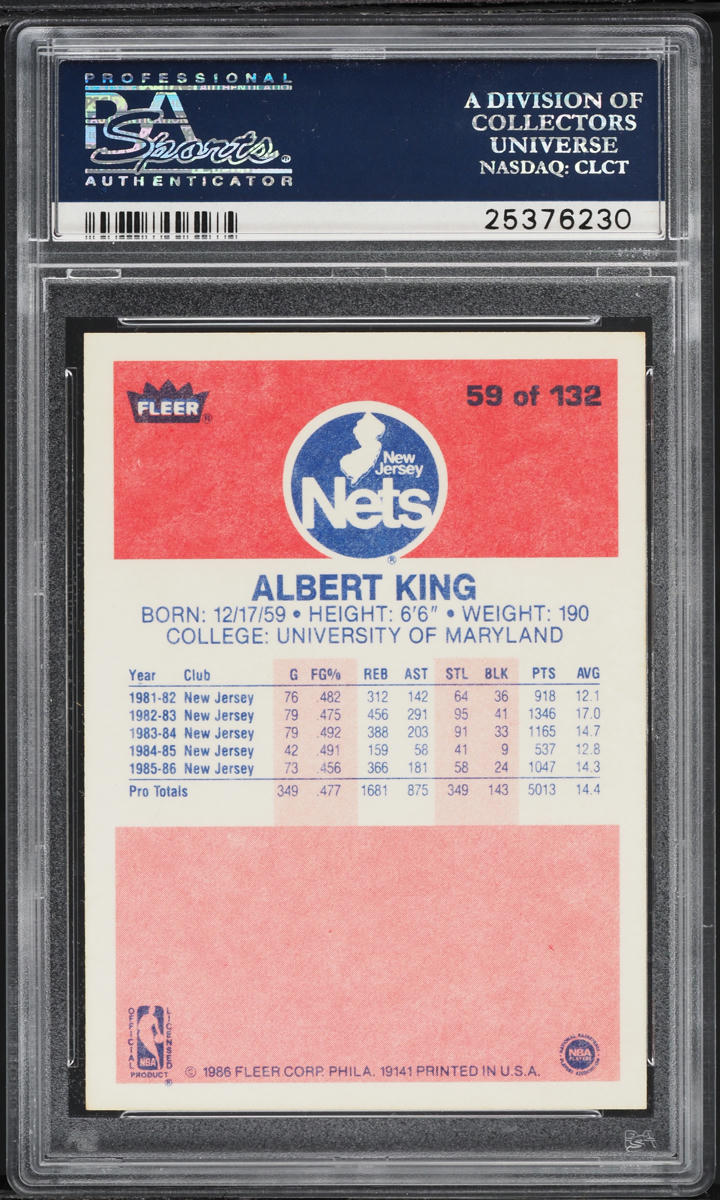 1986 Fleer Basketball Albert King #59 PSA 10 GEM MINT