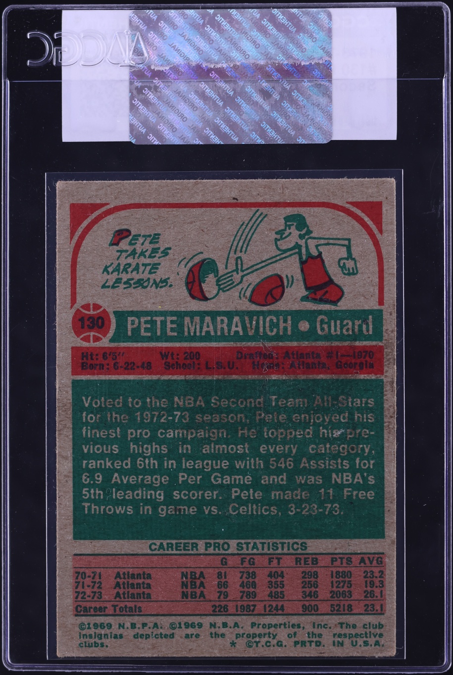 1973 Topps Basketball Pete Maravich 2ND TEAM ALL-STAR #130 CGC AUTH