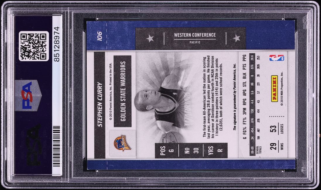 2009 Panini Playoff Contenders Stephen Curry ROOKIE AUTO #106 PSA 8 NM-MT