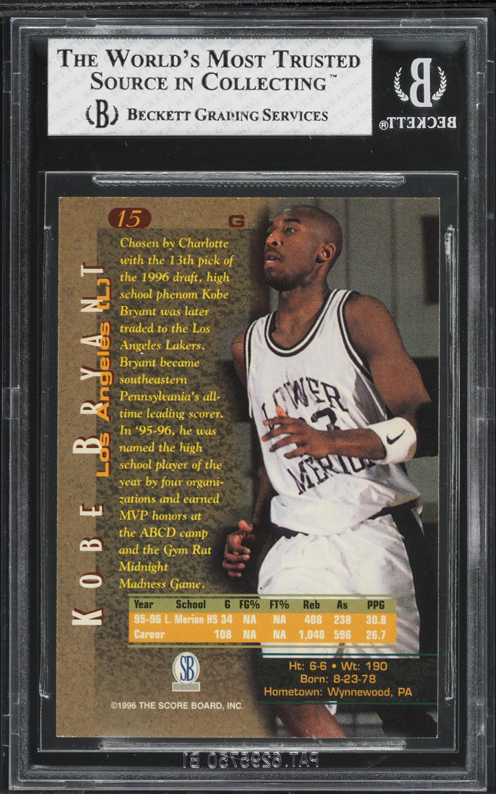 1996 Score Board Kobe Bryant ROOKIE #15 BGS 7 NRMT