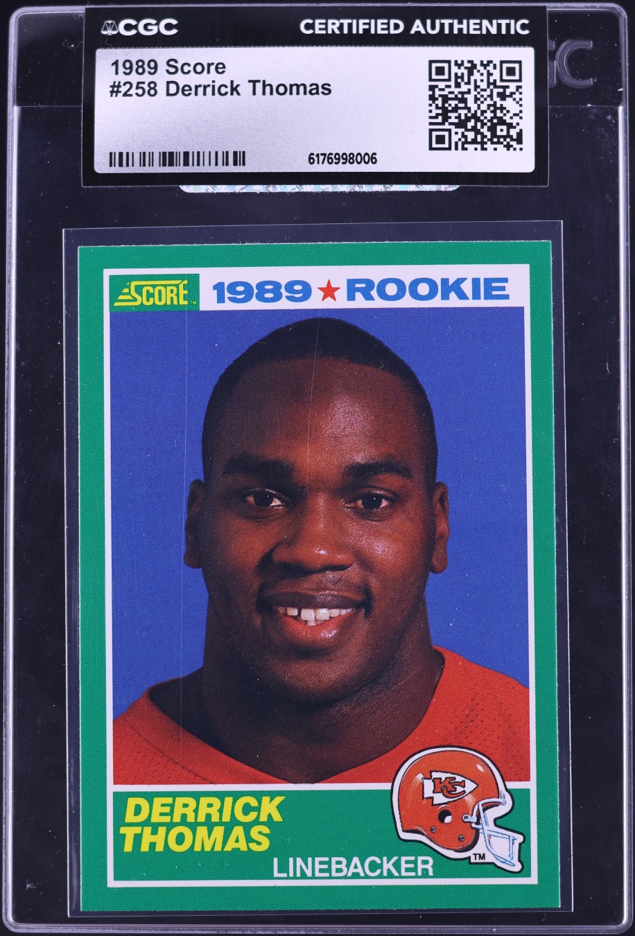 1989 Score Football Derrick Thomas ROOKIE #258 CGC AUTH