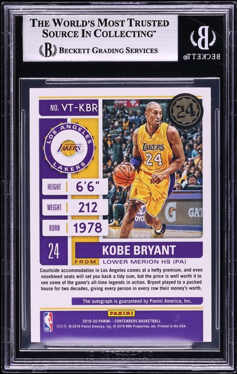 2019 Panini Contenders Veteran Championship Ticket Kobe Bryant AUTO 1/1 #VT-KBR BGS 9 MINT