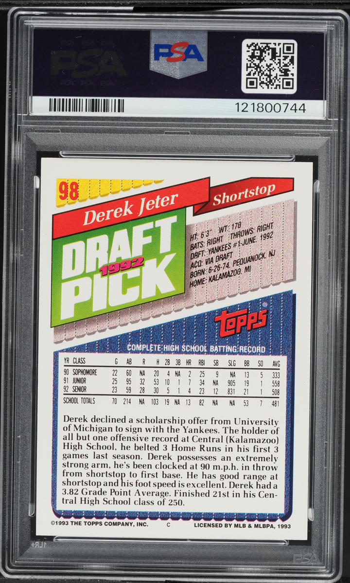 1993 Topps Derek Jeter ROOKIE #98 PSA 9 MINT