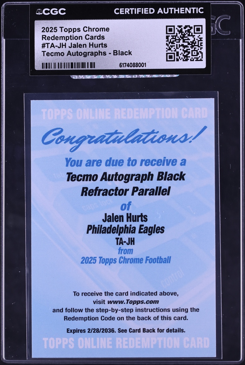 2025 Topps Chrome Redemption Cards Tecmo Black Jalen Hurts AUTO #TA-JH CGC AUTH