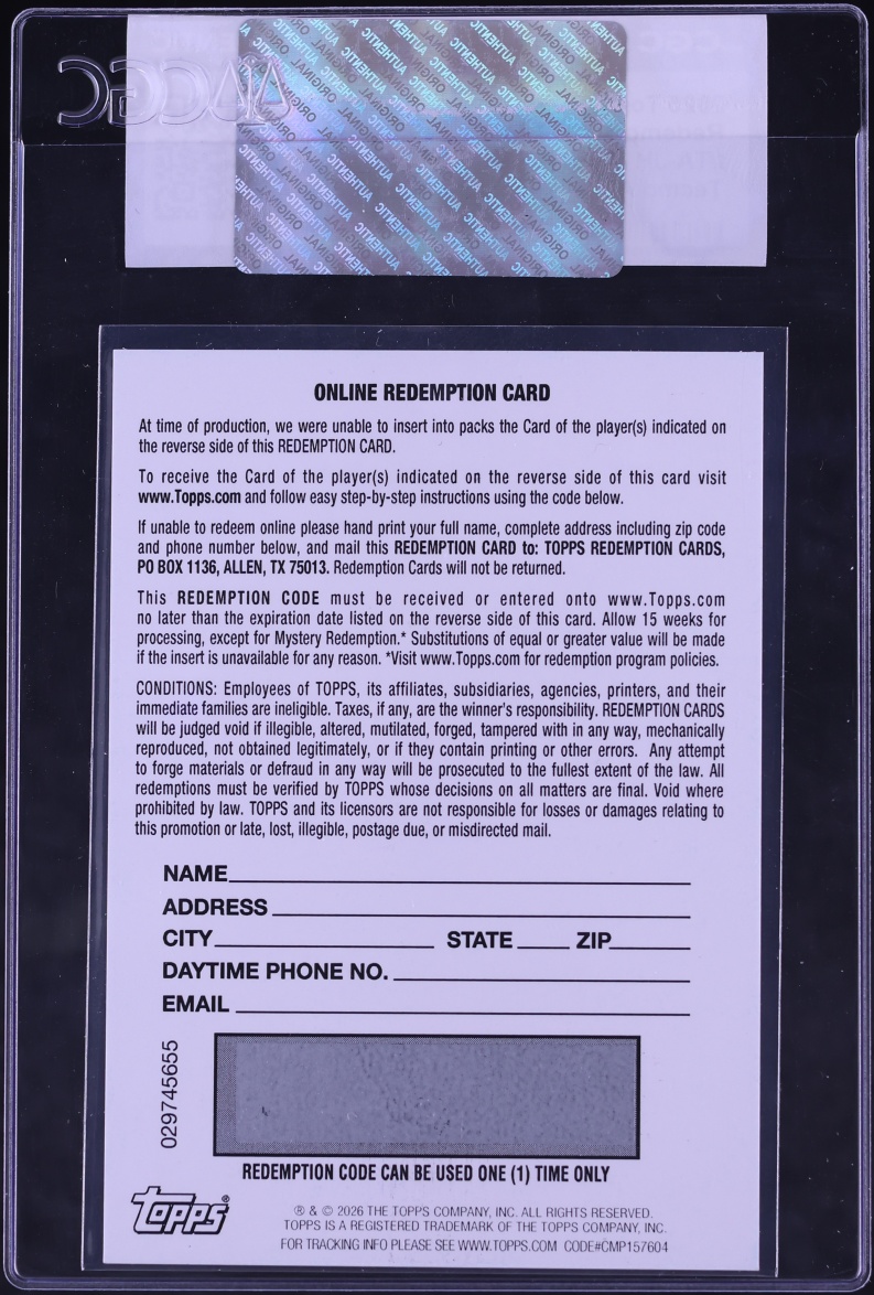 2025 Topps Chrome Redemption Cards Tecmo Black Jalen Hurts AUTO #TA-JH CGC AUTH