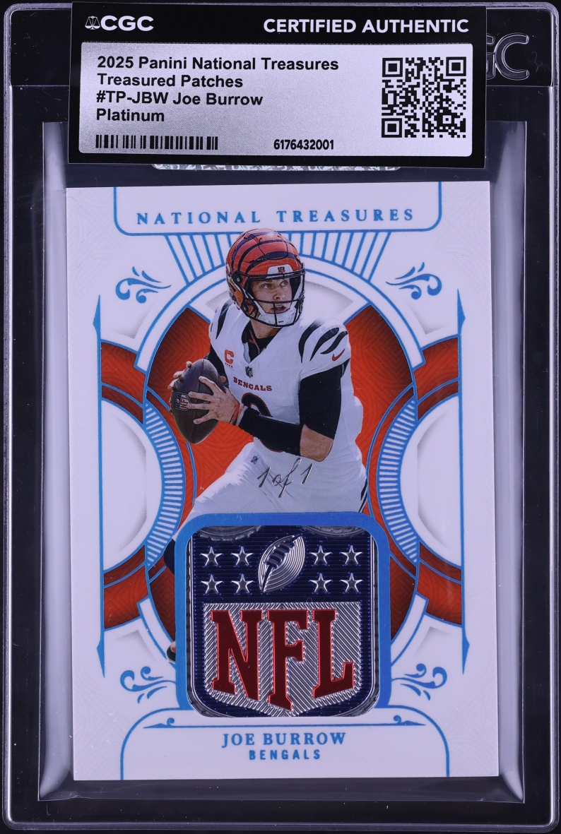 2025 National Treasures Treasured Platinum Joe Burrow NFL SHIELD PATCH 1/1 #TP-JBW CGC AUTH