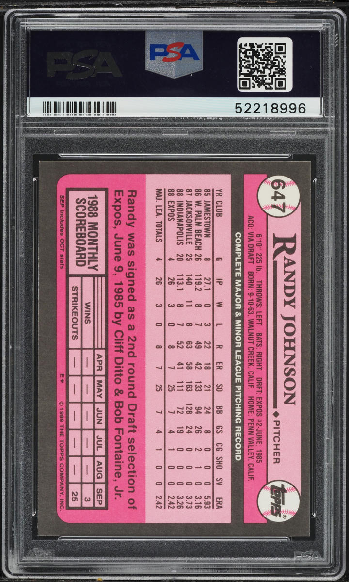 1989 Topps Tiffany Randy Johnson ROOKIE #647 PSA 8 NM-MT