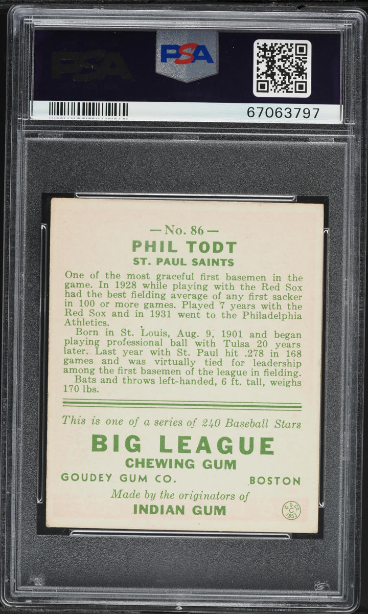 1933 Goudey Phil Todt #86 PSA 4 VGEX