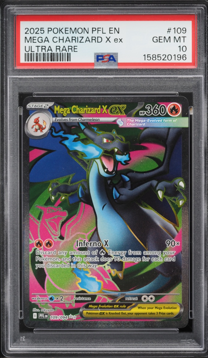 2025 Pokemon Mega Evolution Phantasmal Flames Full Art Mega Charizard X ex #109 PSA 10 GEM MINT