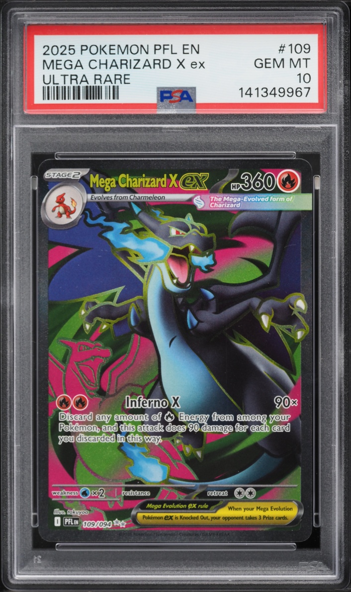 2025 Pokemon Mega Evolution Phantasmal Flames Full Art Mega Charizard X ex #109 PSA 10 GEM MINT