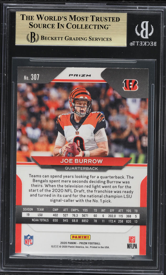 2020 Panini Prizm Lazer Joe Burrow ROOKIE #307 BGS 9.5 GEM MINT