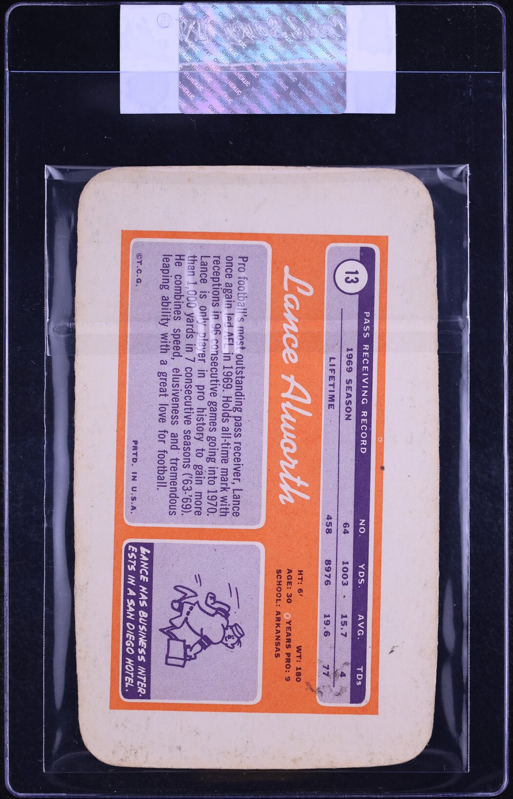 1970 Topps Super Lance Alworth #13 CGC AUTH