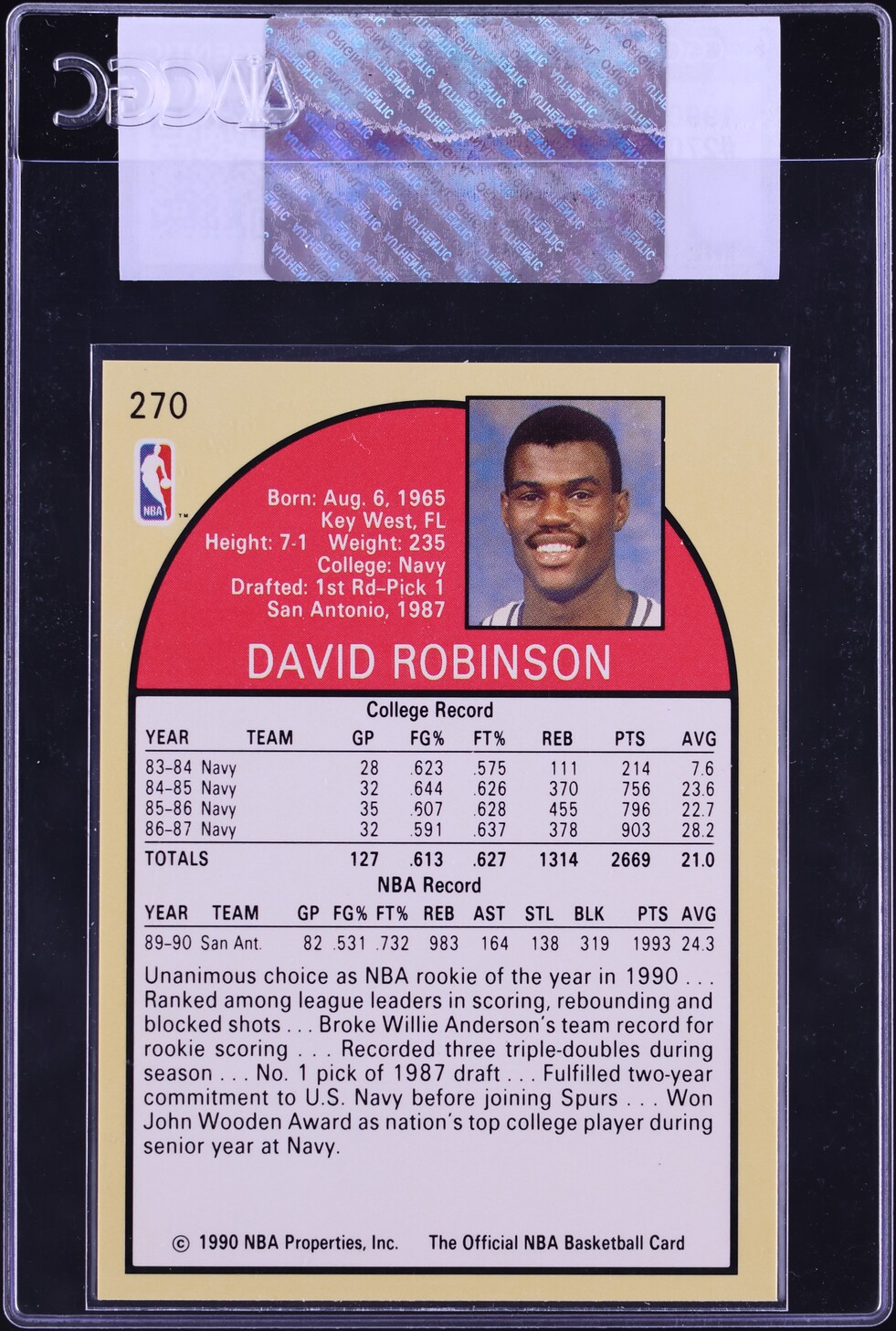 1990 Hoops David Robinson ROOKIE #270 CGC AUTH