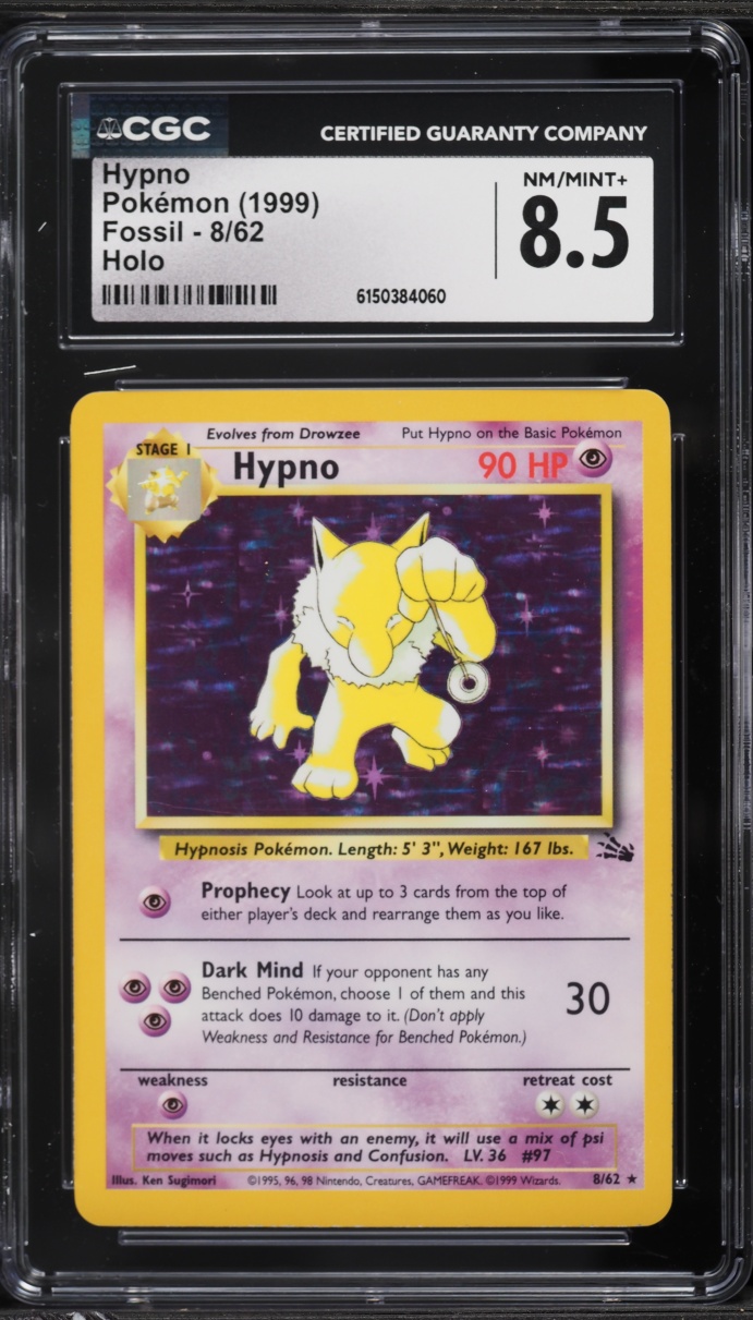 1999 Pokemon Fossil 1st Edition Holo Hypno #8 CGC 8.5 NM-MT+